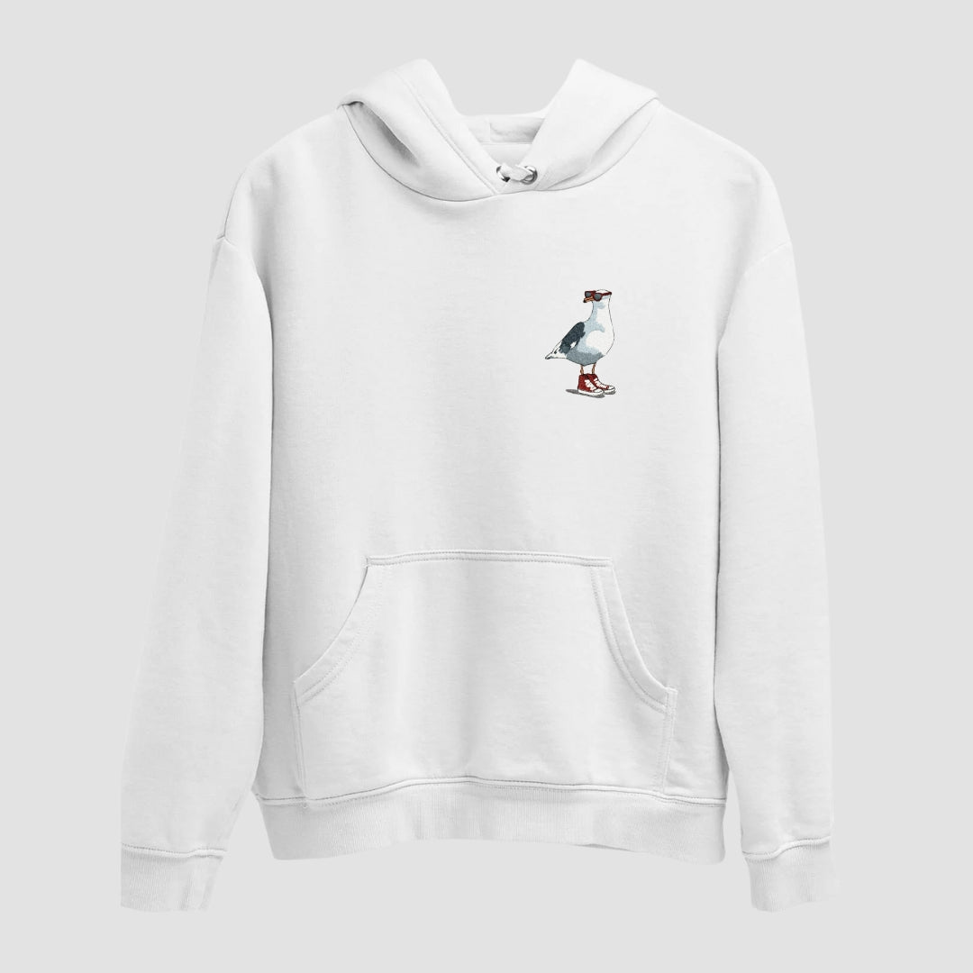 Seagull Embroidered White Hoodie