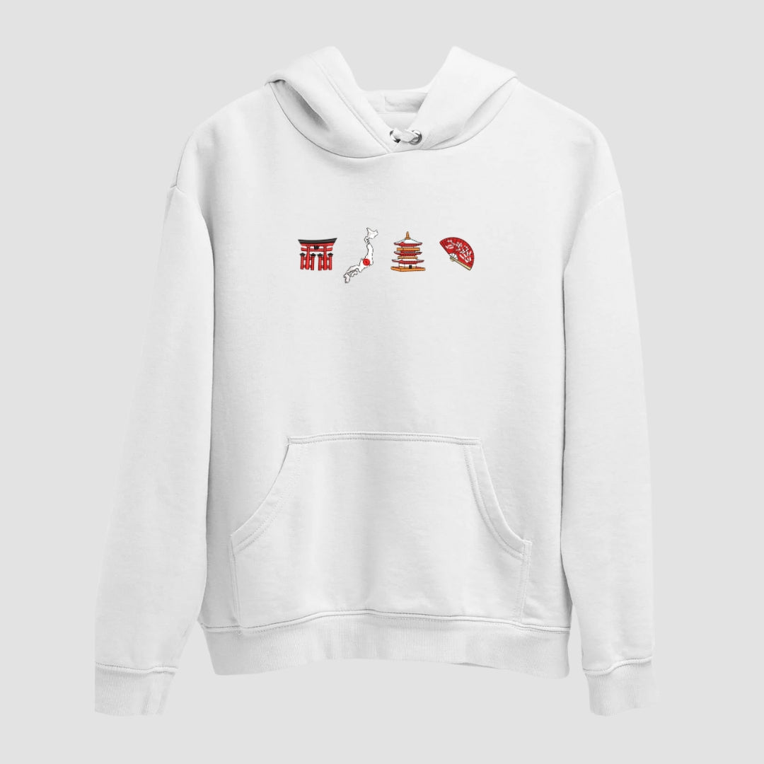 Japan Embroidered White Hoodie