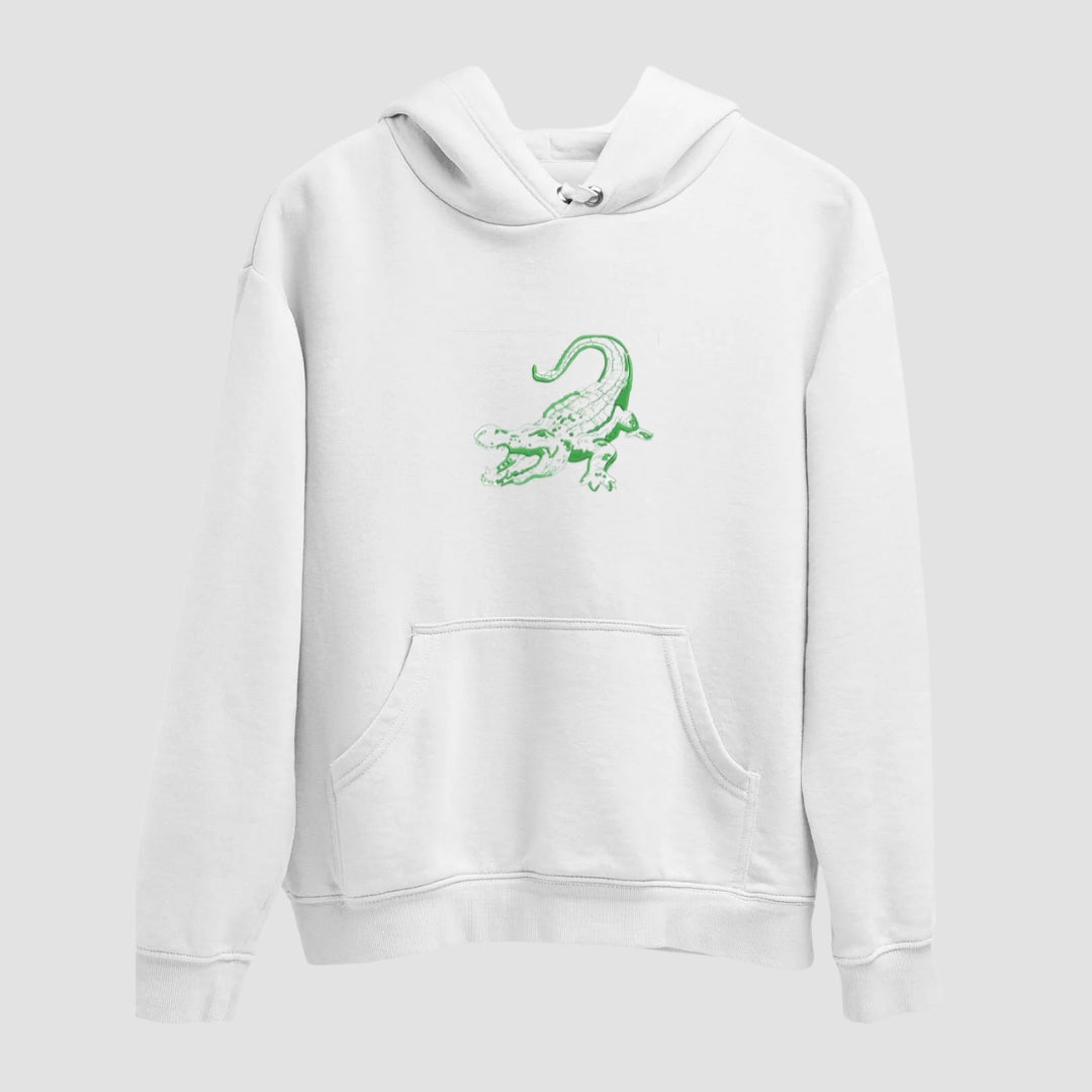 Croc Embroidered White Hoodie