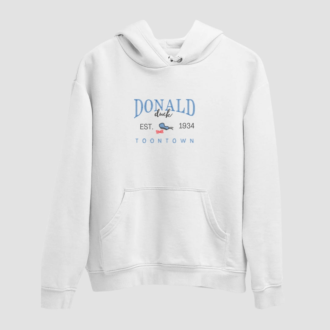 Donald Duck Embroidered White Hoodie