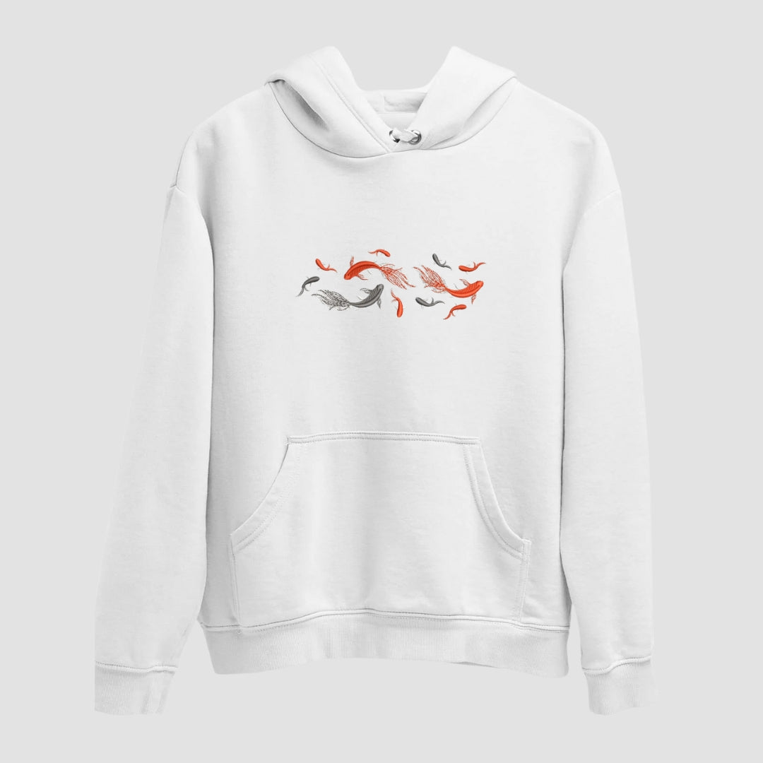 Koi Embroidered White Hoodie